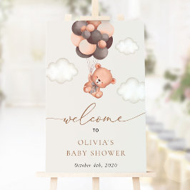 Nalle, Brun ballong, Välkomsthälsning för babyskor Poster