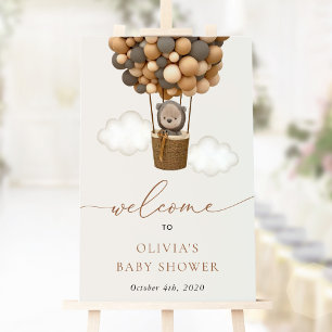 Nalle, Brun ballong, Välkomsthälsning för babyskor Poster