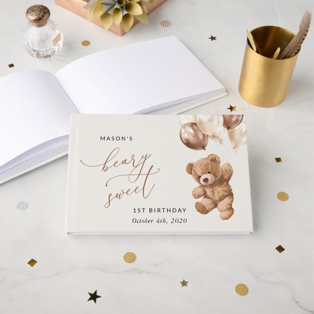 Nalle, Brun ballonger, första födelsedagen Gästböcker (Framsida öppen)