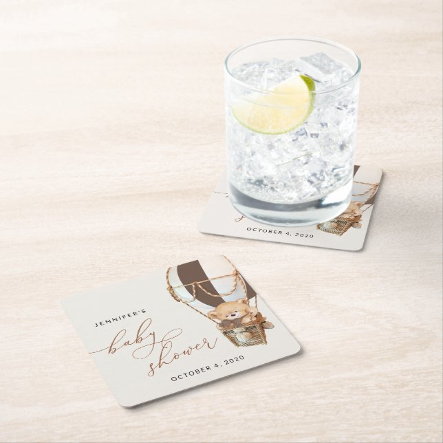 Nalle, brun Luftballong, babykläder Underlägg Papper Kvadrat (Insitu)