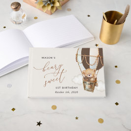 Nalle, brun Luftballong, första födelsedagen Gästböcker