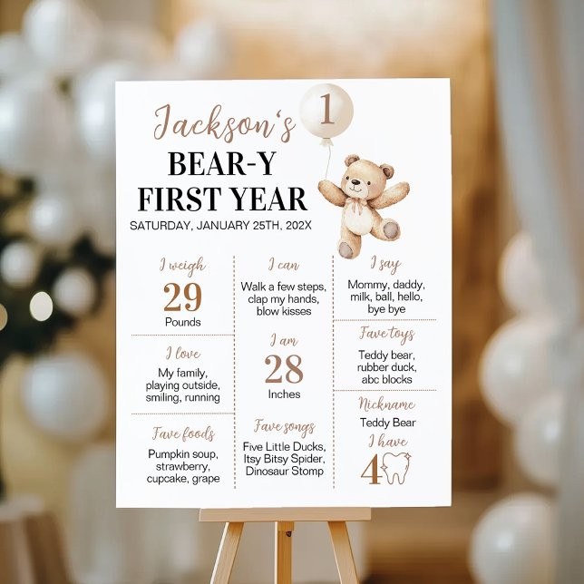 Nalle Bubblon Beary First Year Milestone Sign Poster (Skapare uppladdad)
