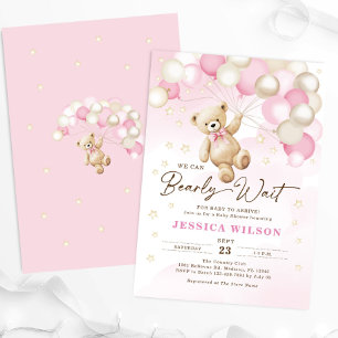 Nalle Bubblor Barly Wait Girl Baby Shower Inbjudningar