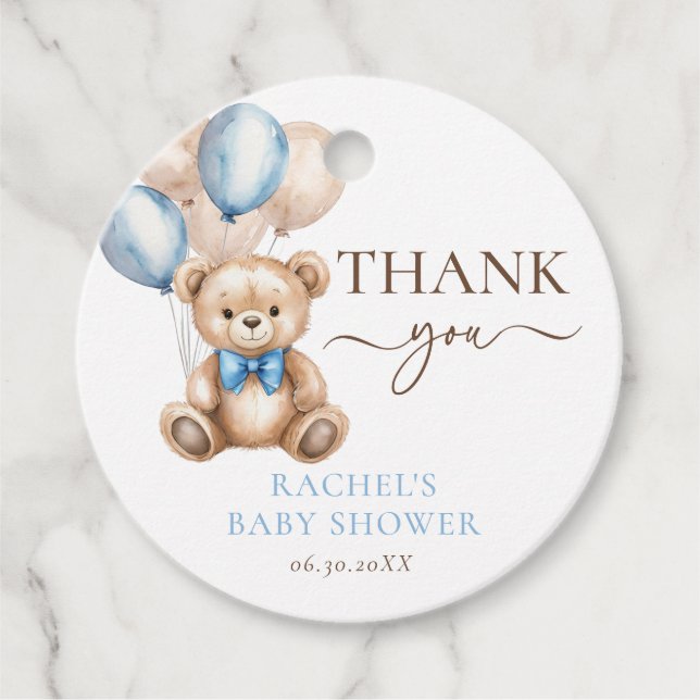 Nalle-bubblor | Blue Boy Baby Shower Gåvor Etiketter (Framsida)