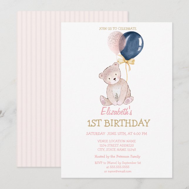 Nalle Bubblor Bubblad Birthday Inbjudningar (Fram/baksida)