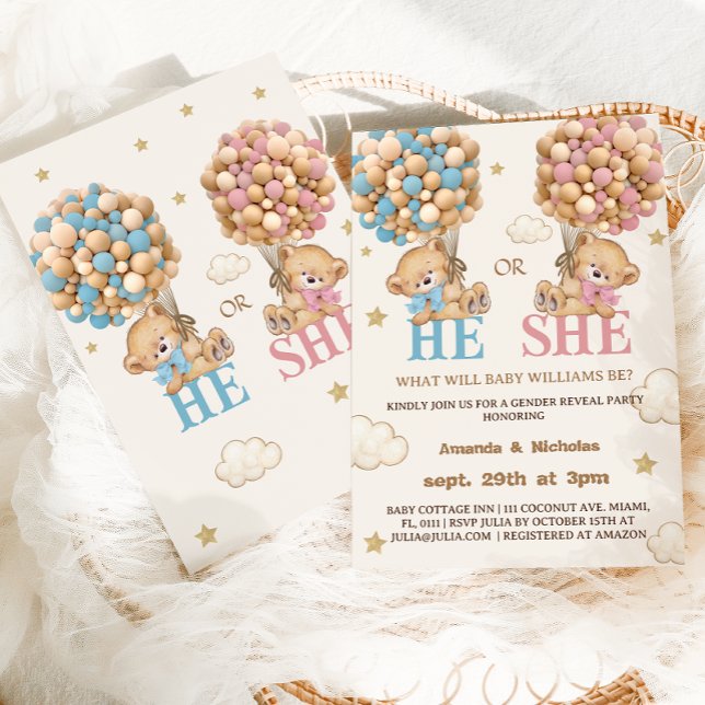 Nalle Bubblor Gender Reveal Inbjudningar (Skapare uppladdad)