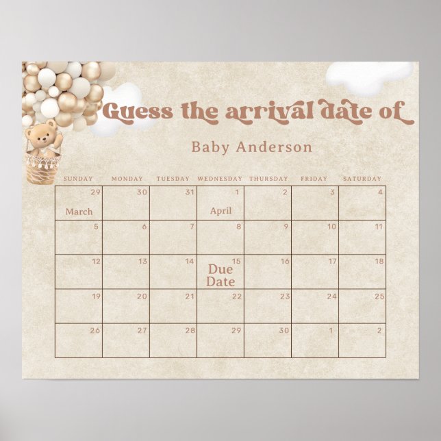 Nalle Bubblor Gissa förfallodatumkalender Poster (Framsidan)