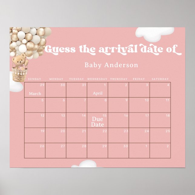 Nalle Bubblor Gissa förfallodatumkalender Poster (Framsidan)