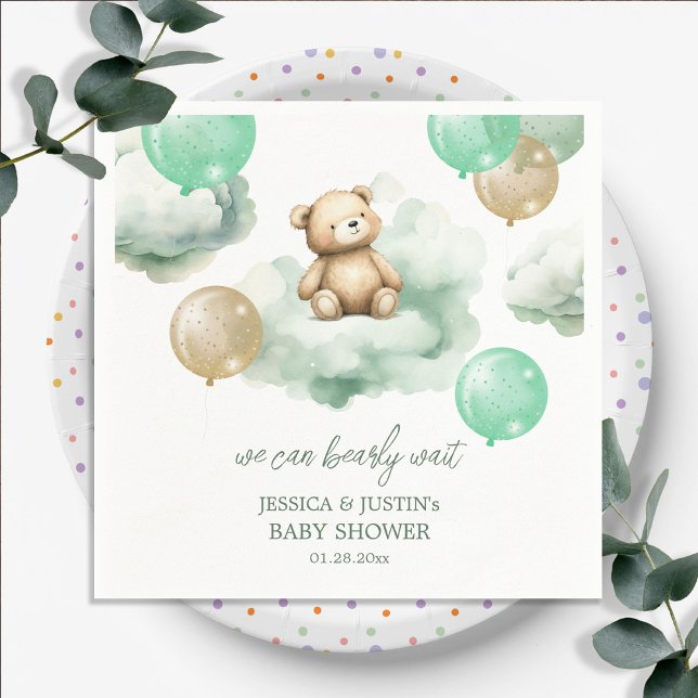 Nalle Bubblor Grönt Guld Himmel Baby Shower Pappersservett (Skapare uppladdad)