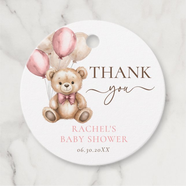 Nalle-bubblor | Rosa Flicka Shower Gåvor Etiketter (Framsida)