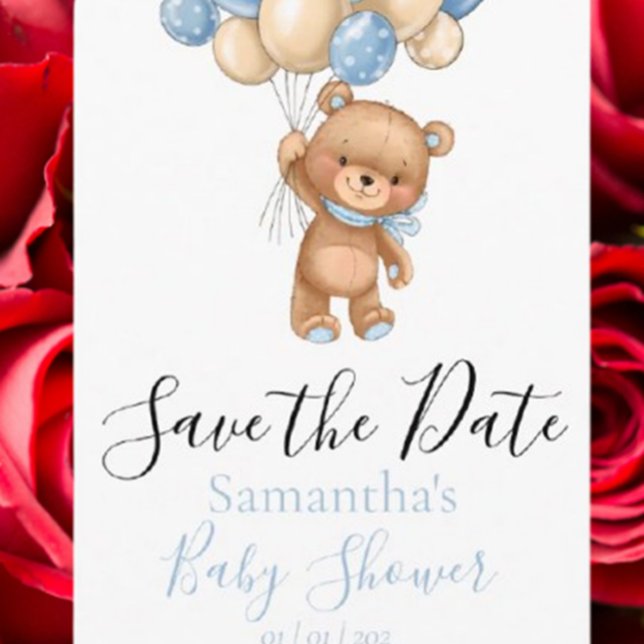 Nalle Bubblor Shower Spara datum efter postc Vykort (Celebrate your baby shower with a charming teddy bear balloon save the date postcard.)