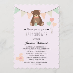 Nalle Bunting Girl Baby Shower Inbjudan