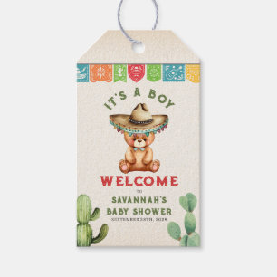 Nalle Cactus Boy Baby Shower Fiesta Presentetikett