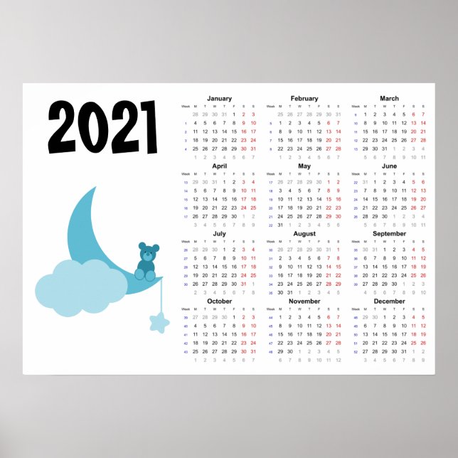 Nalle Calendar 2021 Poster - måndag start (Framsidan)