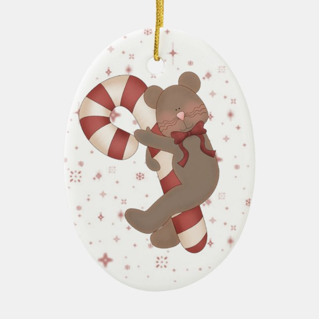 Nalle Candy cane Julgransprydnad Keramik (Framsidan)