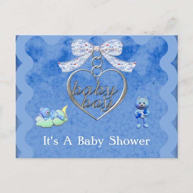 Nalle Charm Boy Blue Shower Inbjudan Vykort (Framsida)