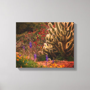 Nalle Cholla Cactus Wildblommor Desert Scene Canvastryck