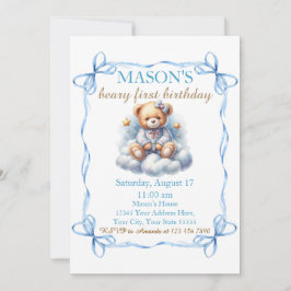 Nalle Colorful Ballon Beary First Birthday Inbjudningar