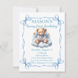 Nalle Colorful Ballon Beary First Birthday Inbjudningar