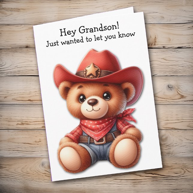 Nalle Cowboy Grandson Valentine Card Helgkort (Skapare uppladdad)