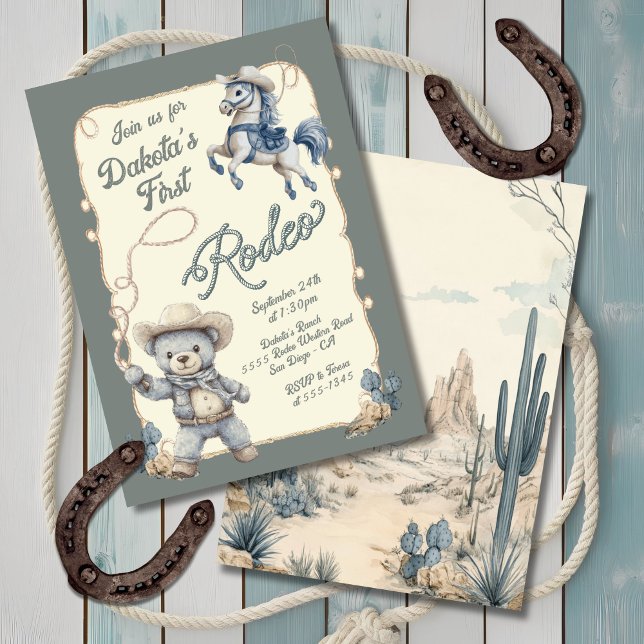 Nalle Cowboy Horse Rodeo Birthday Inbjudningar (Skapare uppladdad)