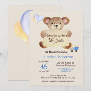 nalle Cute Adsible Pojke Baby Shower Inbjudningar