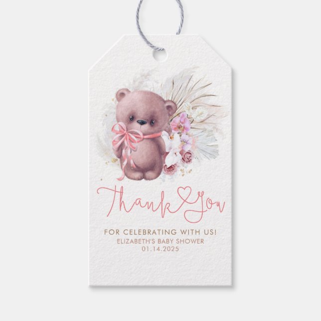 Nalle Cute Boho Baby Shower Tack Presentetikett (Framsidan)