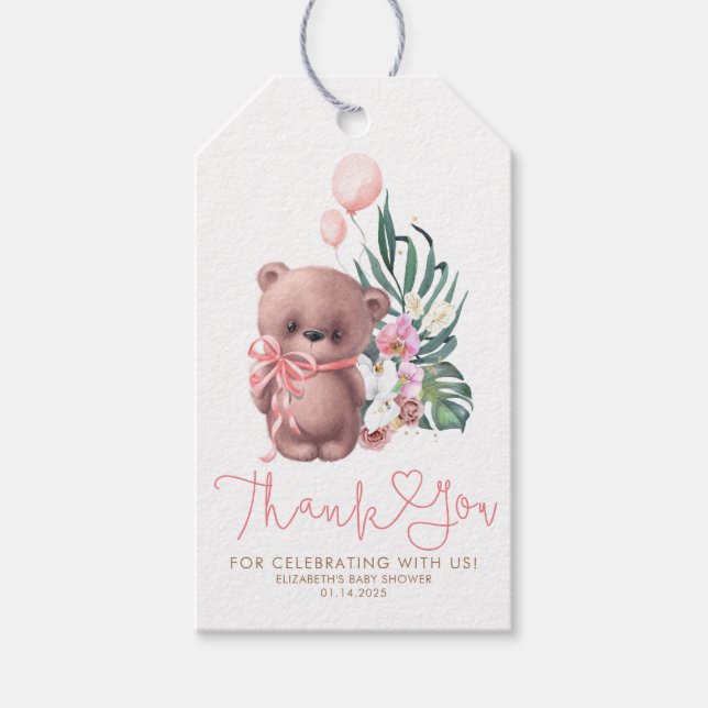 Nalle Cute Boho Baby Shower Tack Presentetikett (Framsidan)