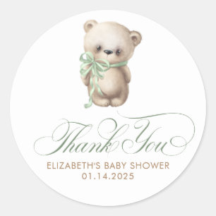 Nalle Cute Brown Sage Baby Shower Tack Runt Klistermärke