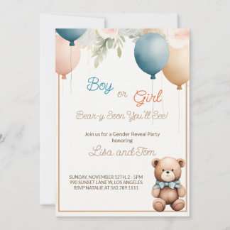 Nalle: Cute Gender Reveal bjudan Inbjudningar