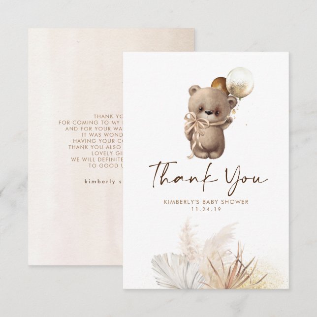 Nalle Cute Guld Brown Baby Shower Tack Kort (Fram/baksida)