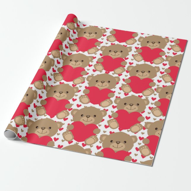 Nalle Cute Heart Mönster Baby Gift födelsedag Presentpapper (Utrullad)