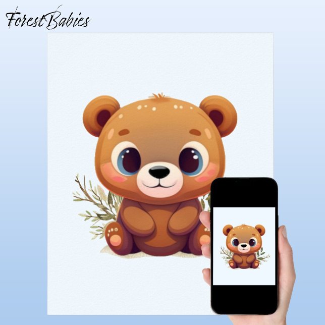 Nalle Cute Light Blue Baby Woodland Animal 🧸 Poster (Teddy Bear 🐻 Cute ForestBabies Light Blue Baby Woodland Animal Poster)
