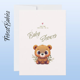 Nalle Cute Rosa Blommigt Foliage Baby Shower 🧸 Inbjudningar