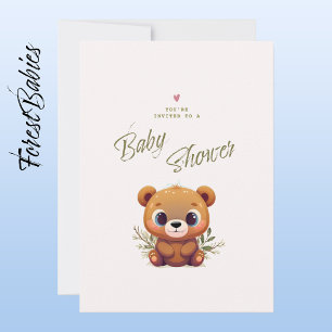 Nalle Cute Rosa Blommigt Foliage Baby Shower 🧸 Inbjudningar