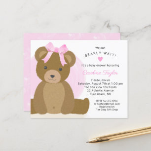 Nalle Cute Rosa Bow Flicka Shower Inbjudan