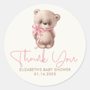 Nalle Cute Rosa Brown Baby Shower Tack Runt Klistermärke