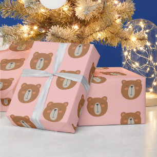 Nalle Cute Rosa Wrapping Papper Presentpapper