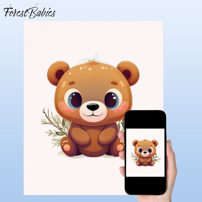 Nalle Cute Whimsical Woodland Baby djur 🧸 Poster (Teddy Bear 🐻 Cute ForestBabies Whimsical Woodland Baby Animal Poster)