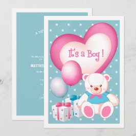 Nalle Design Pojke Birth Notice Meddelande