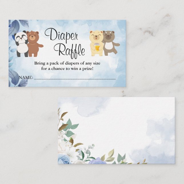 Nalle Diaper raffle biljett babydusch (Fram/baksida)