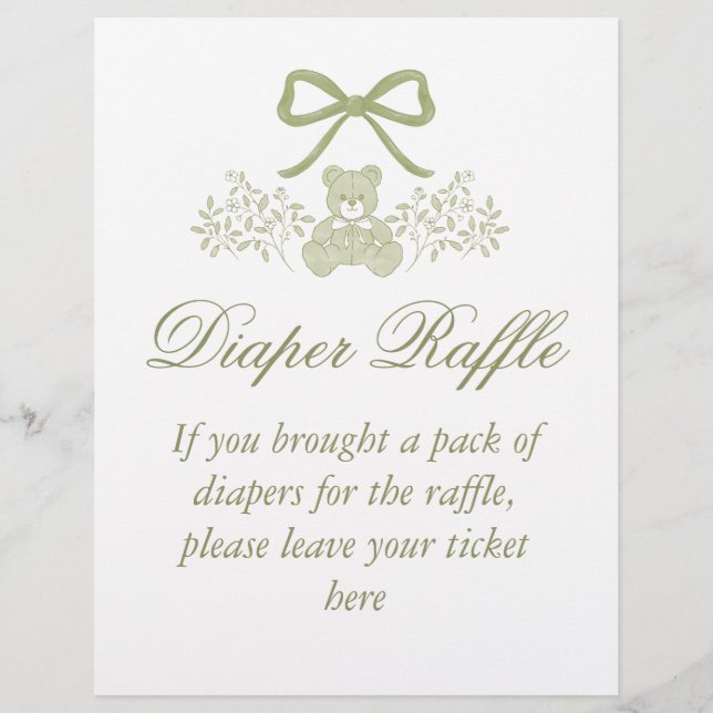 Nalle Diaper Raffle Sign | Baby Shower Reklamblad (Framsidan)