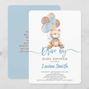 Nalle Drive by Baby Shower Boy Inbjudningar