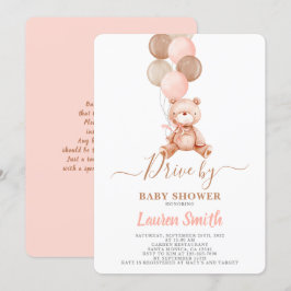 Nalle Drive by Baby Shower Girl Inbjudningar