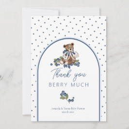 Nalle Dusty Blue Berry Sweet Baby Shower Tack Kort