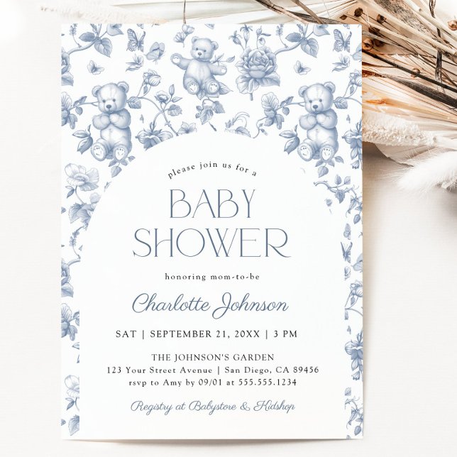 Nalle Dusty Blue Boy Baby Shower Inbjudningar (Teddy Bear Dusty Blue Boy Baby Shower Invitation)