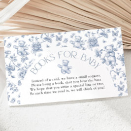 Nalle Dusty Blue Toile Bokar for Baby Shower Tilläggskort