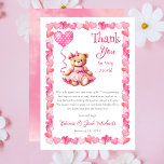 Nalle En liten flicka, babyskor Tack Kort<br><div class="desc">Nalle och rosa vattenfärgshjärtan "Tack så mycket!".</div>