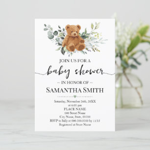 Nalle Eucalyptus Greenery Baby Shower Inbjudningar