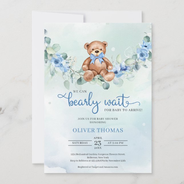 Nalle Eucalyptus WAN Baby Shower Inbjudningar (Framsida)